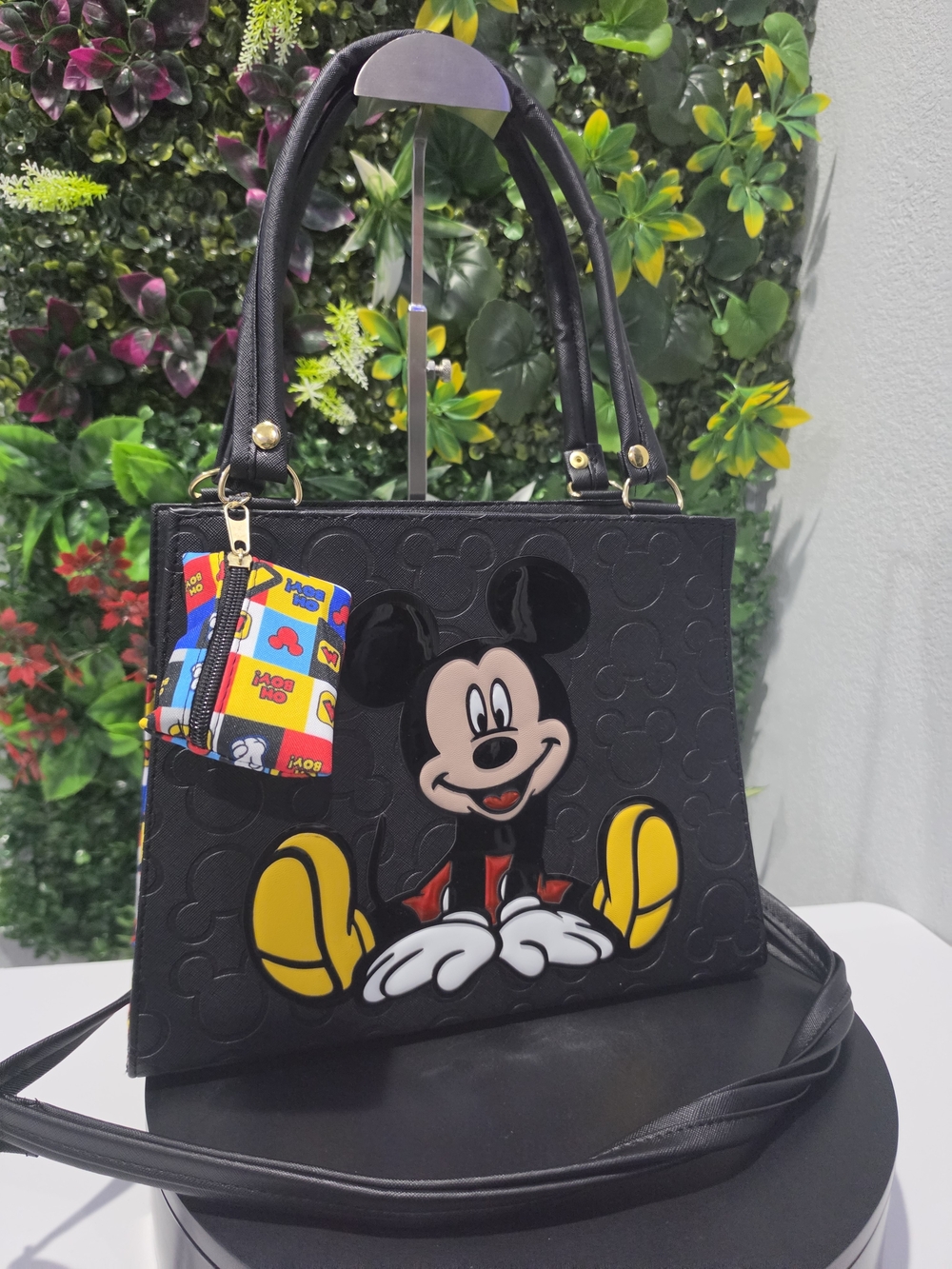 Black Mickey Mouse Satchel Tote with Colorful Charm - Disney